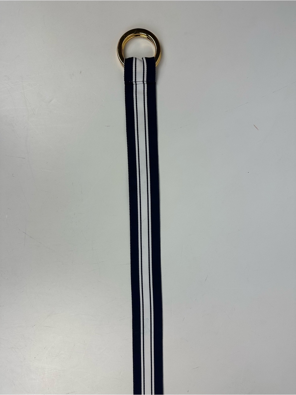 Lauren Ralph Lauren Navy and White Striped Ribbon Belt with Gold Ring - Picture 10 of 12
